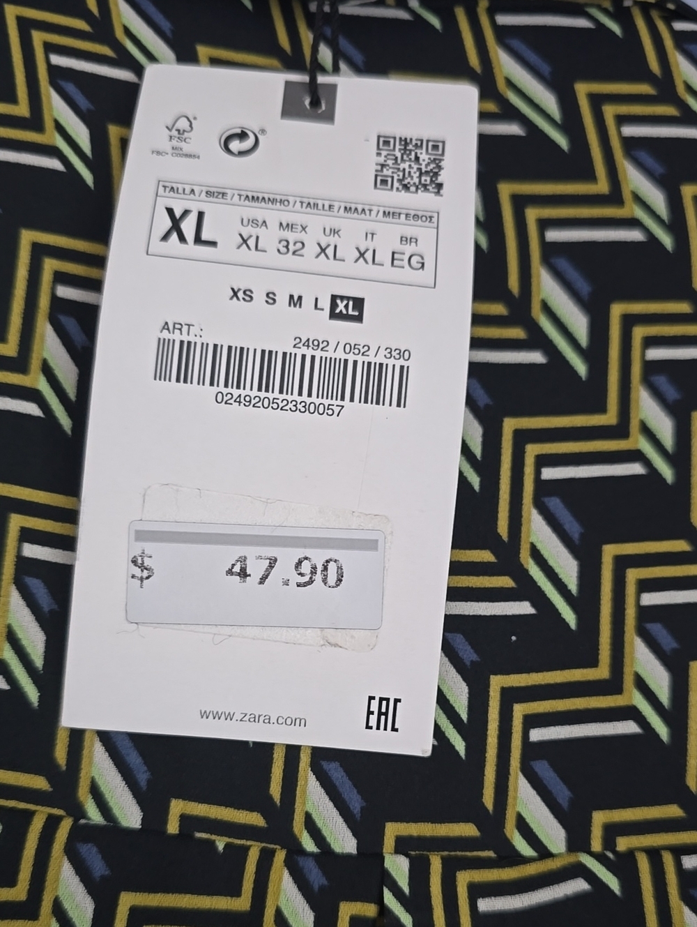 Zara Geometric Print Blouse XL NWT Black Green Gold     #Z - Picture 6 of 13